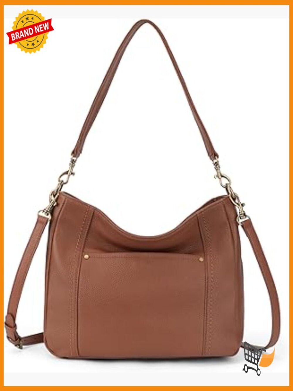 Genuine Leather Hobo Crossbody Handbag with 2 Straps